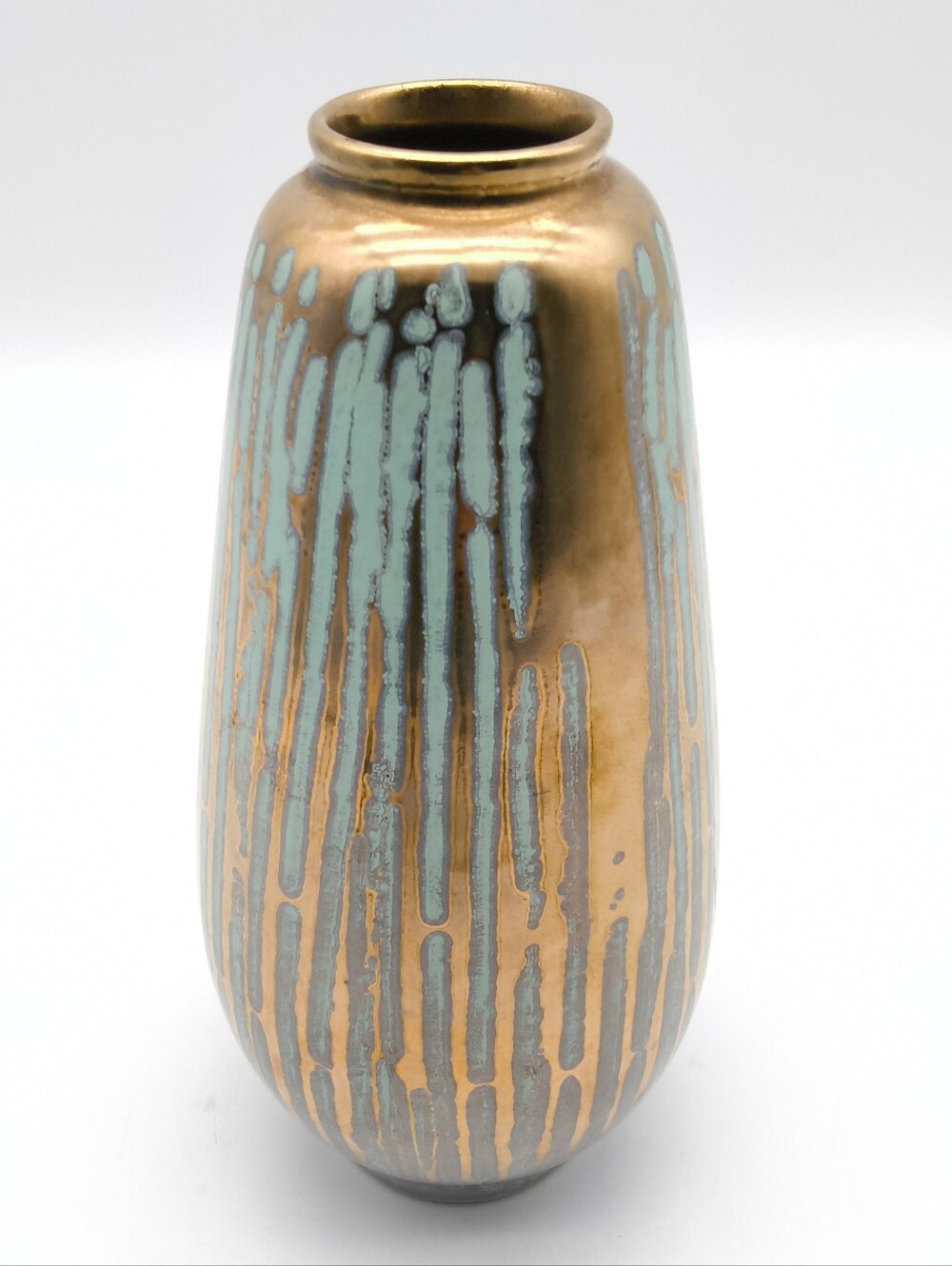 Vintage Carstens Tonnieshof West Germany Pottery Vase Gold Turquoise MCM